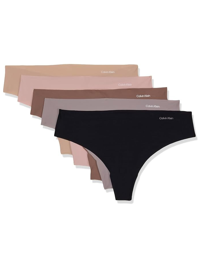 Calvin Klein Women's Invisibles Seamless Thong Panties, 5 Pack, Black/speakeasy/white Light Caramel, Small