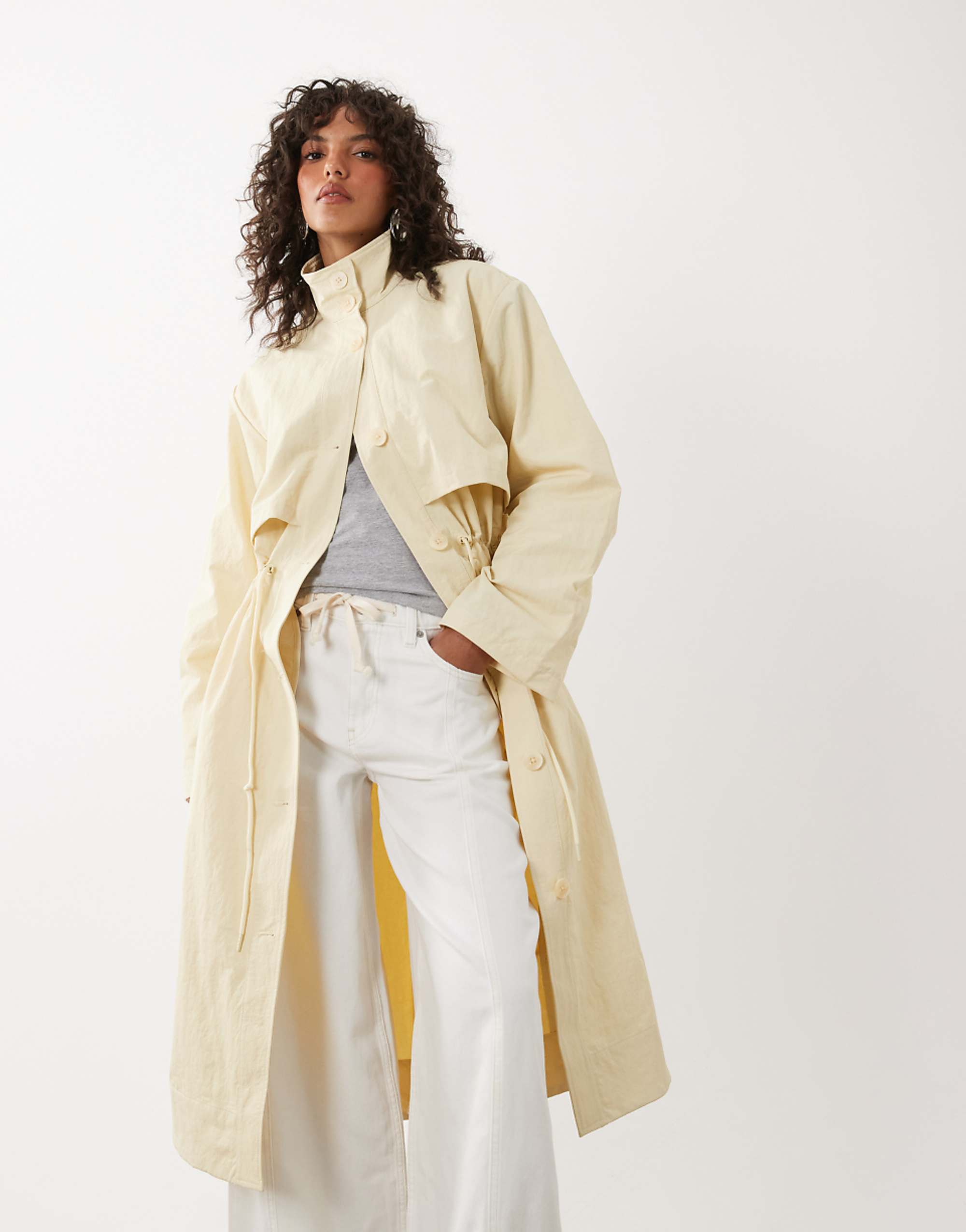 Nobodys Child Funnel Neck Longline Drawstring Parka Jacket in Yellow