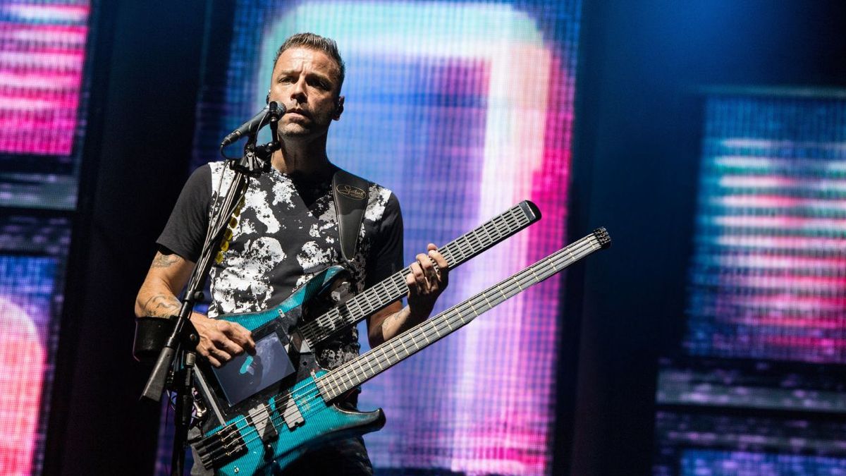 Chris Wolstenholme of Muse performs during the 2017 Lollapalooza Day One at Grant Park on August 3, 2017 in Chicago, Illinois.