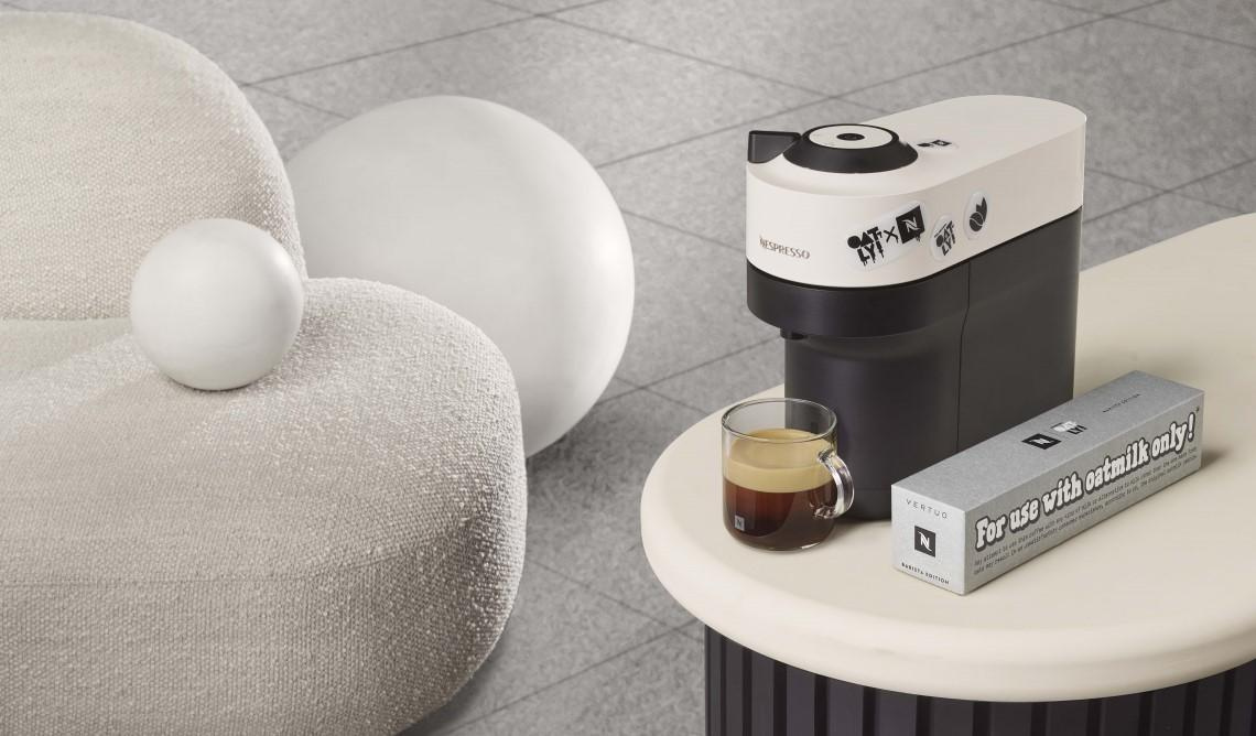 nespresso oatly pods next to a coffee machine