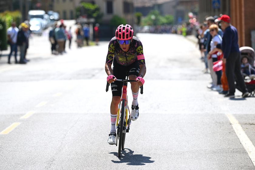 LIVIGNO - MOTTOLINO, ITALY - MAY 19: Andrea Piccolo of Italy and Team EF Education - EasyPost competes in the chase during the 107th Giro d'Italia 2024, Stage 15 a 222km stage from Manerba del Garda to Livigno - Mottolino 2387m / #UCIWT / on May 19, 2024 in Livigno - Mottolino, Italy. (Photo by Dario Belingheri/Getty Images)