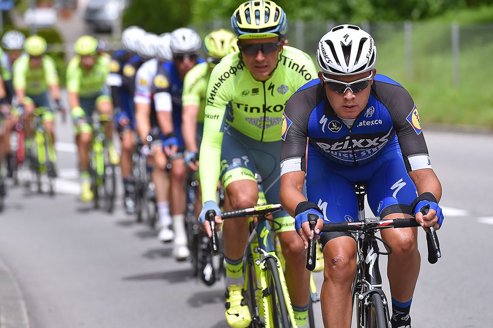 Yves Lampaert powers the peloton during stage 4 at the Tour de Suisse