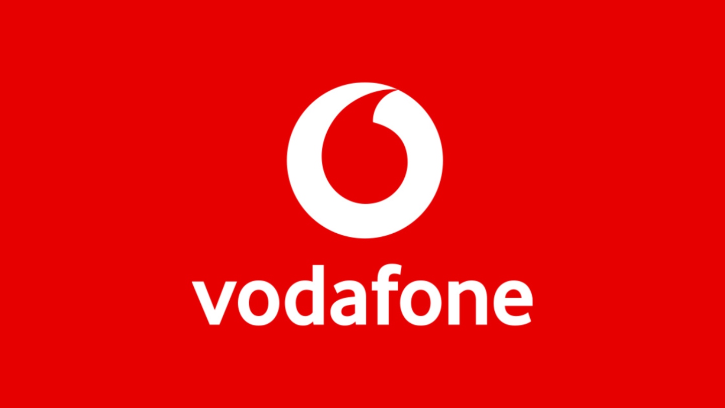 Red background with white Vodafone logo in the middle