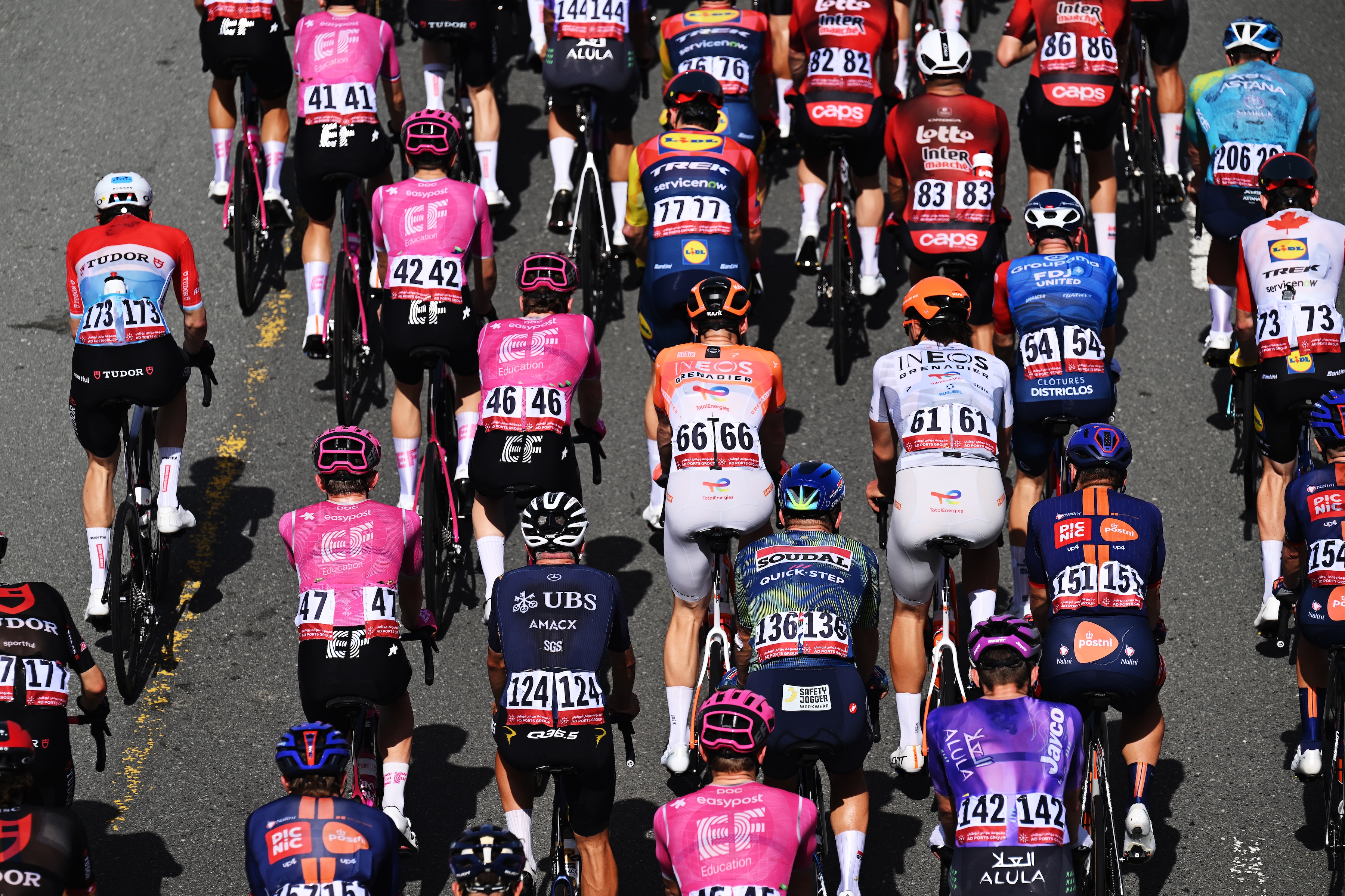 UAE Tour 2026 peloton viewed from above