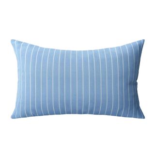 Blue striped outdoor lumbar pillow