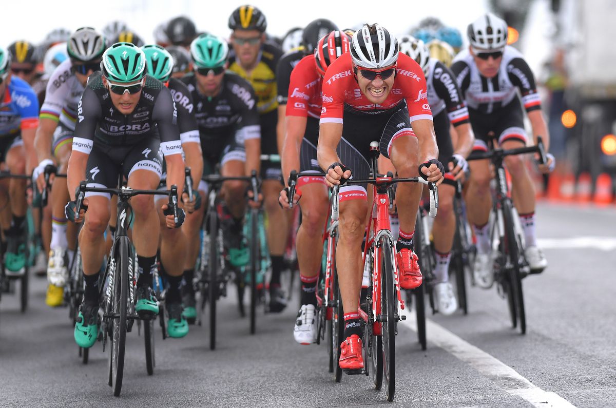 Matthias Br&auml;ndle (Trek-Segafredo) drives the pace
