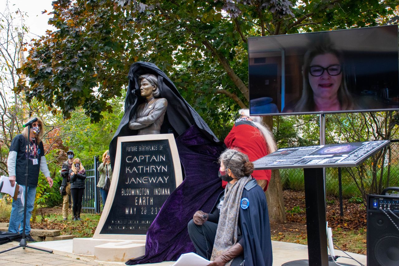 Actor Kate Mulgrew, who plays Capt. Janeway, virtually attended the statue unveiling Oct. 24, 2020.
