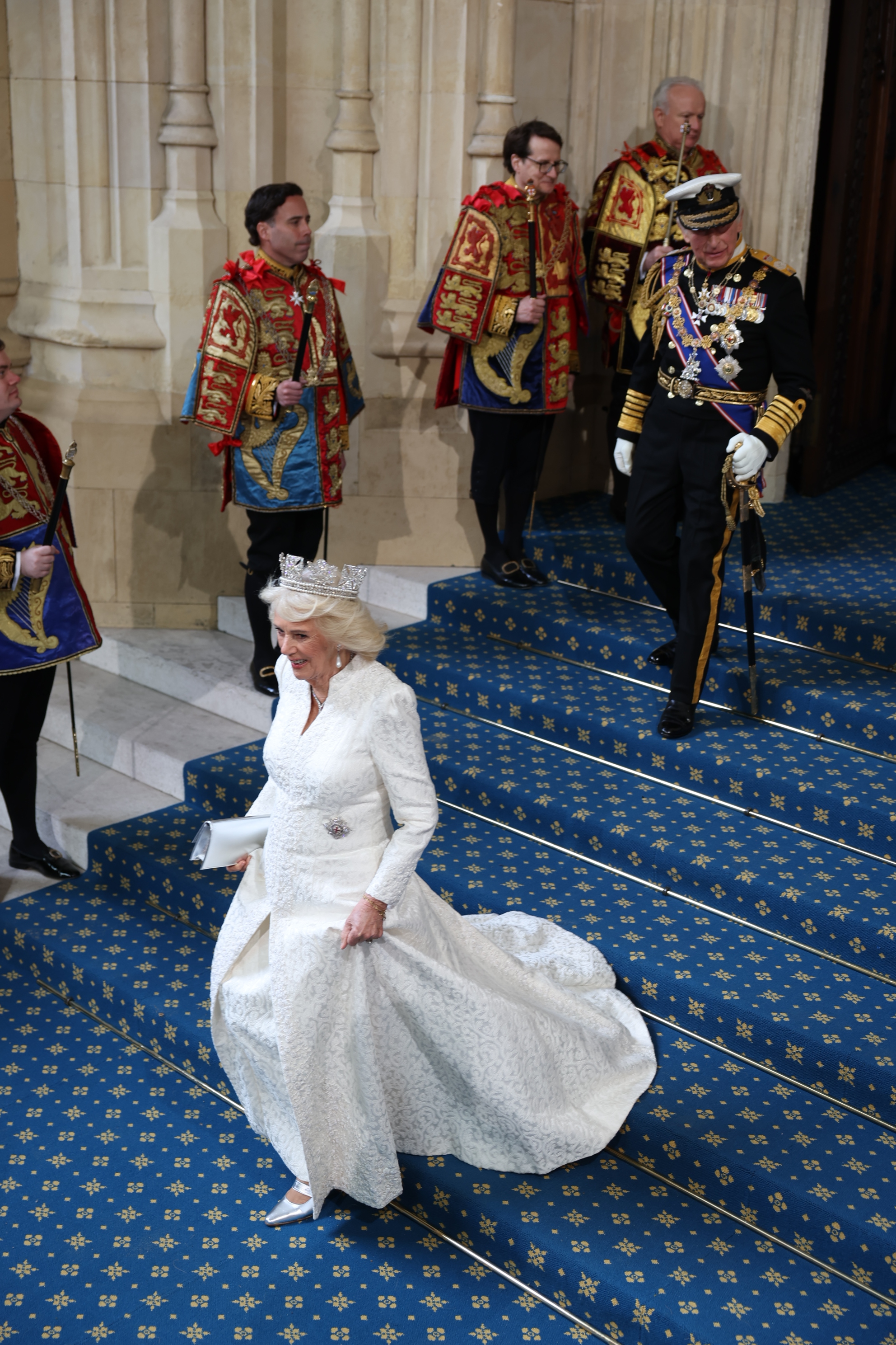 King Charles III and Queen Camilla depart the State Opening of Parliament at the Palace of Westminster on May 13, 2026 in London, England. (Photo by Geoff Pugh - WPA Pool/Getty Images)