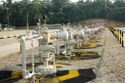 Valves on an oil well in the Amazon.