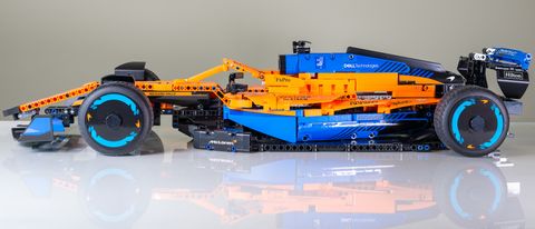 A side-on view of the Lego Technic McLaren Formula 1 Race Car