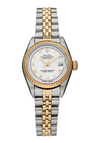 ROLEX Stainless Steel 18K Yellow Gold 26mm Oyster Perpetual Datejust Watch White Roman 69173