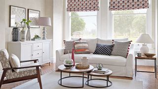 Living room with neutral walls and white sofa as fine example of avoiding paint colors that could devalue your home