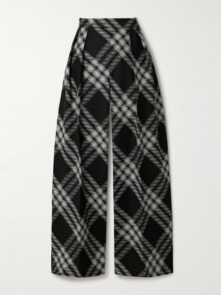 Pleated Checked Wool Straight-Leg Pants