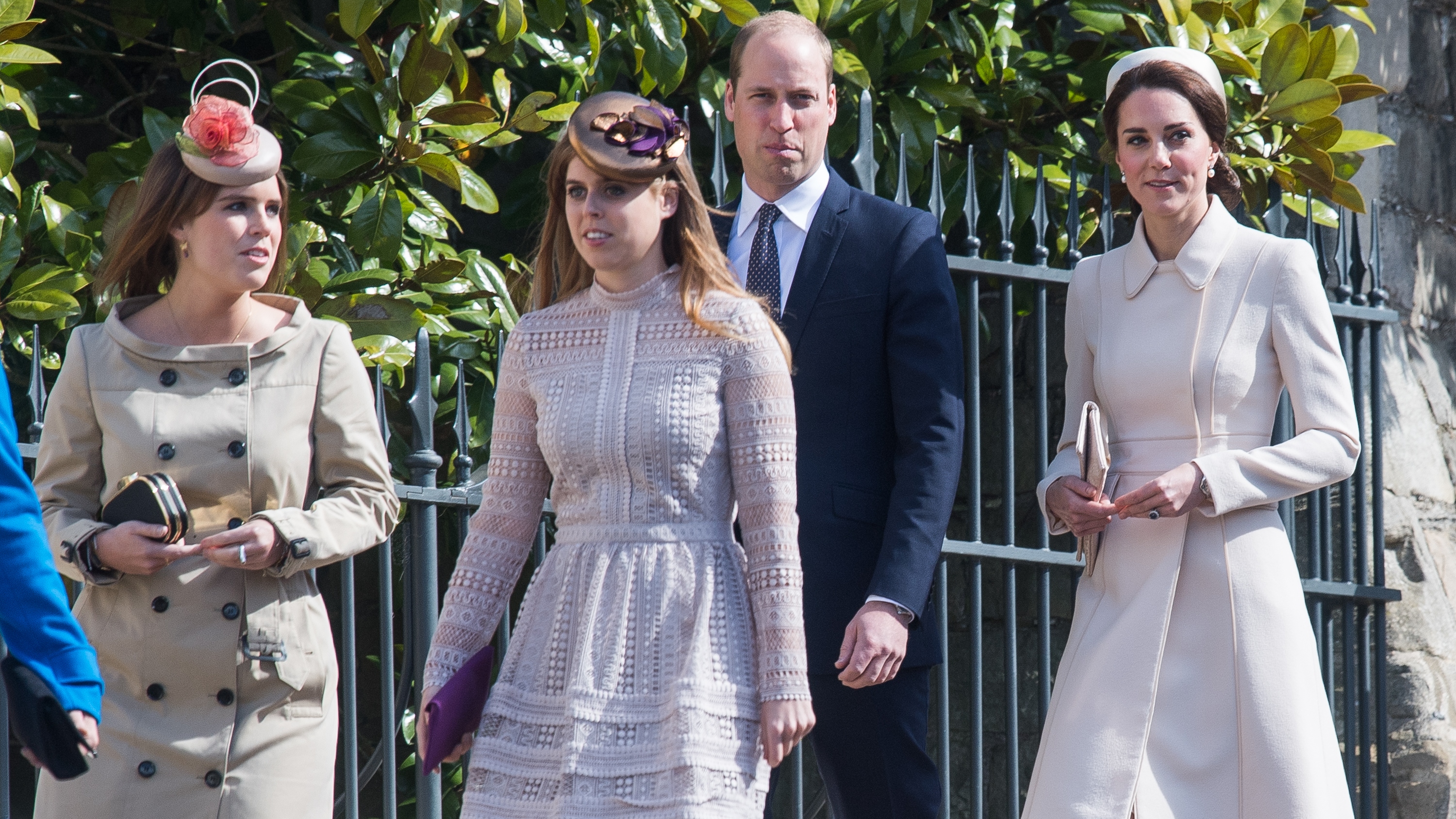 Catherine, Princess of Wales, Prince William, Princess Beatrice of York and Princess Eugenie of York attend Easter Day Service at St George's Chapel on April 16, 2017