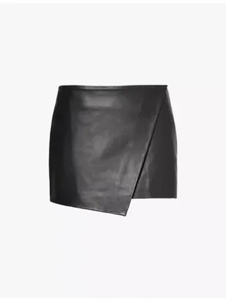 Cleo Wrap-Around Leather Mini Skirt