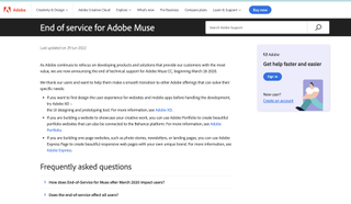 Adobe Muse end of service