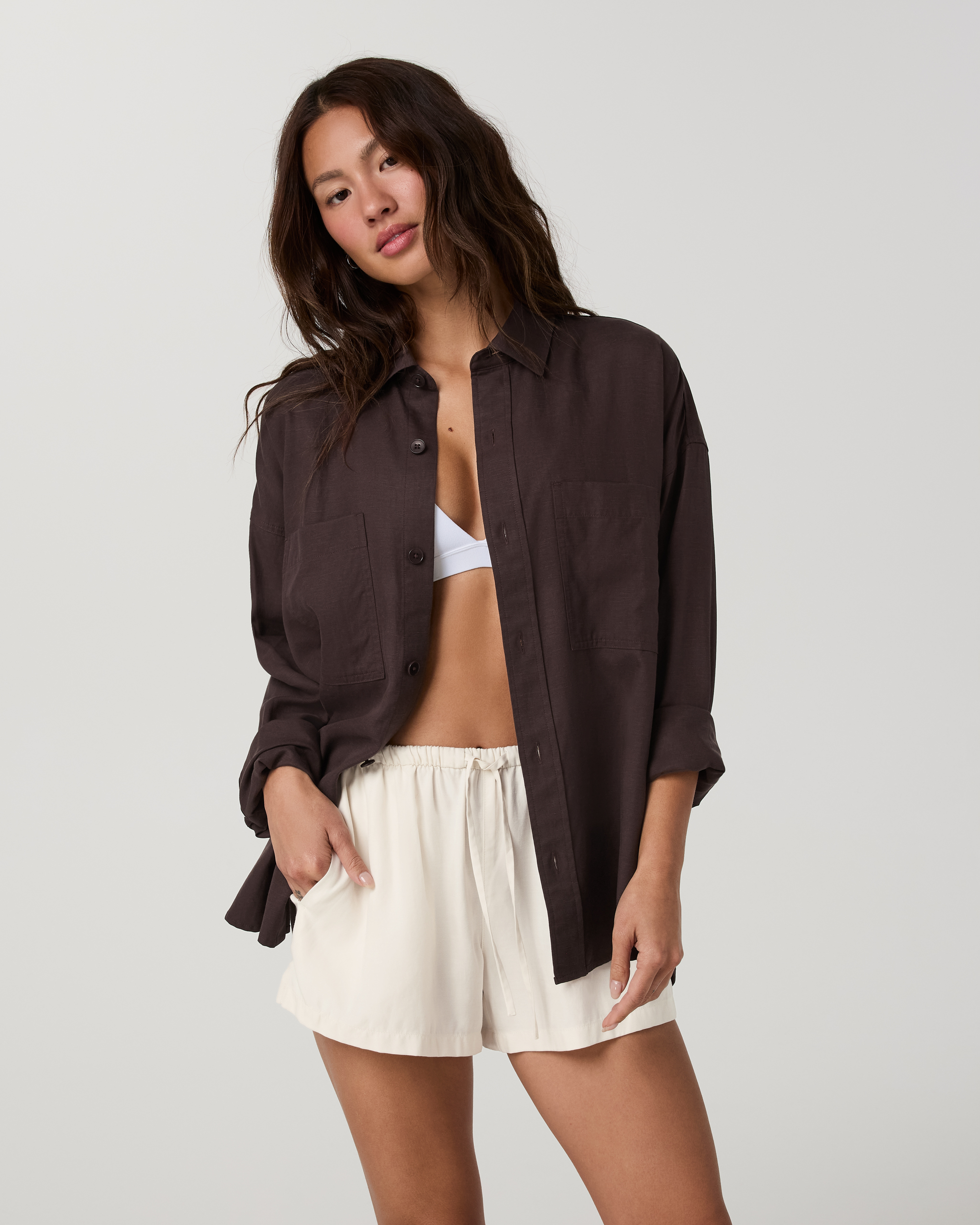 Trestles Twill Button Up - French Roast - Xxs