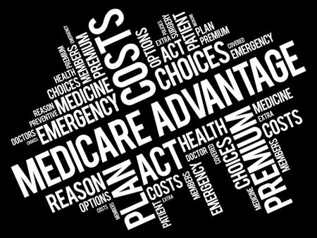 Medicare Advantage word cloud collage, health concept background