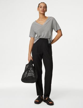 M&S Linen Rich Tapered Trousers