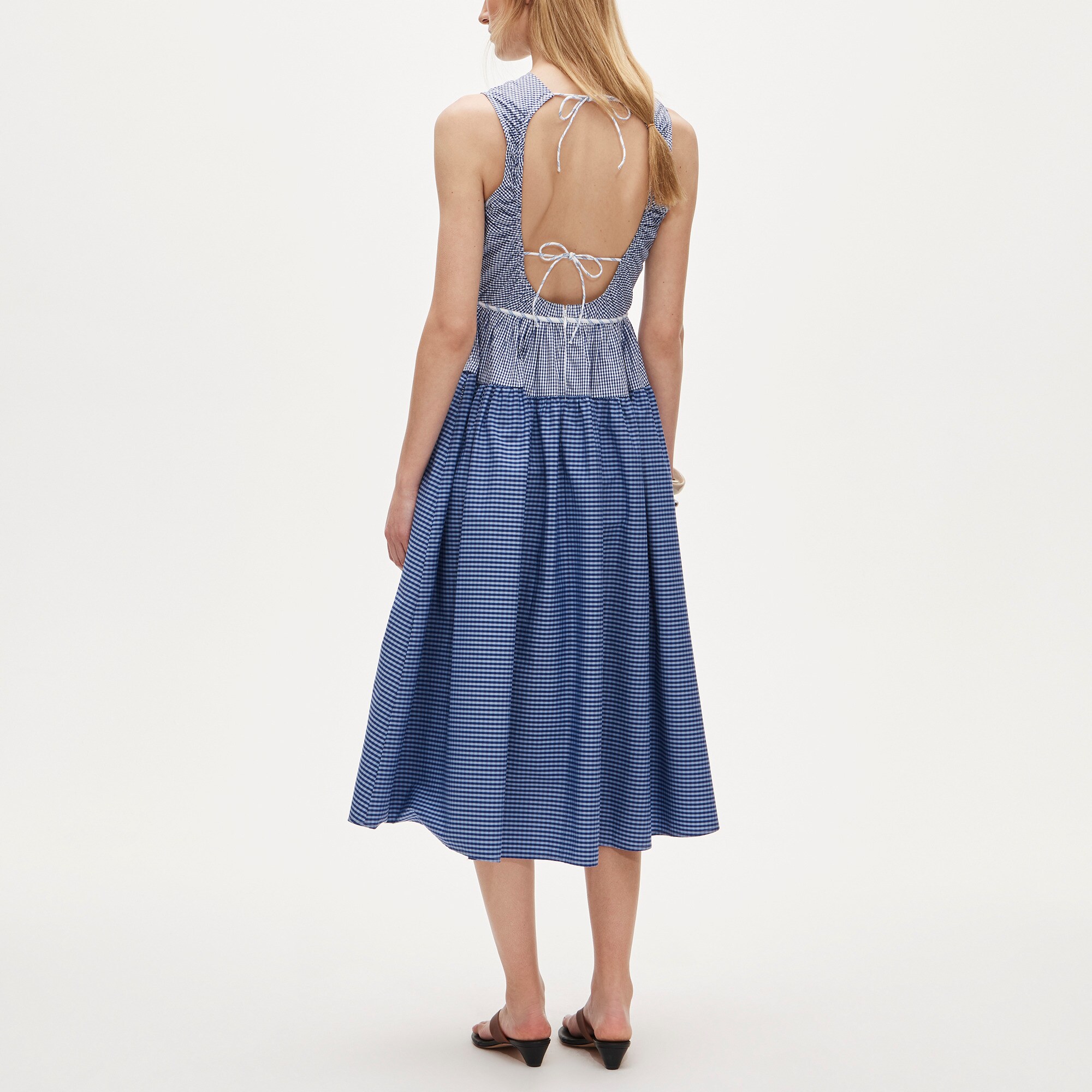 Open-Back Mixy Dress in Gingham Cotton Poplin