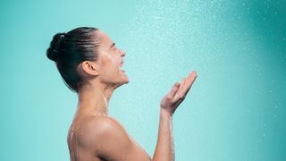 a photo of a woman in the shower