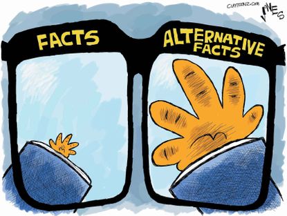 Political Cartoon U.S. Alternative Facts Donald Trump hands