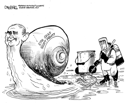 Political cartoon U.S. Scott Pruitt EPA climate change inaction corruption