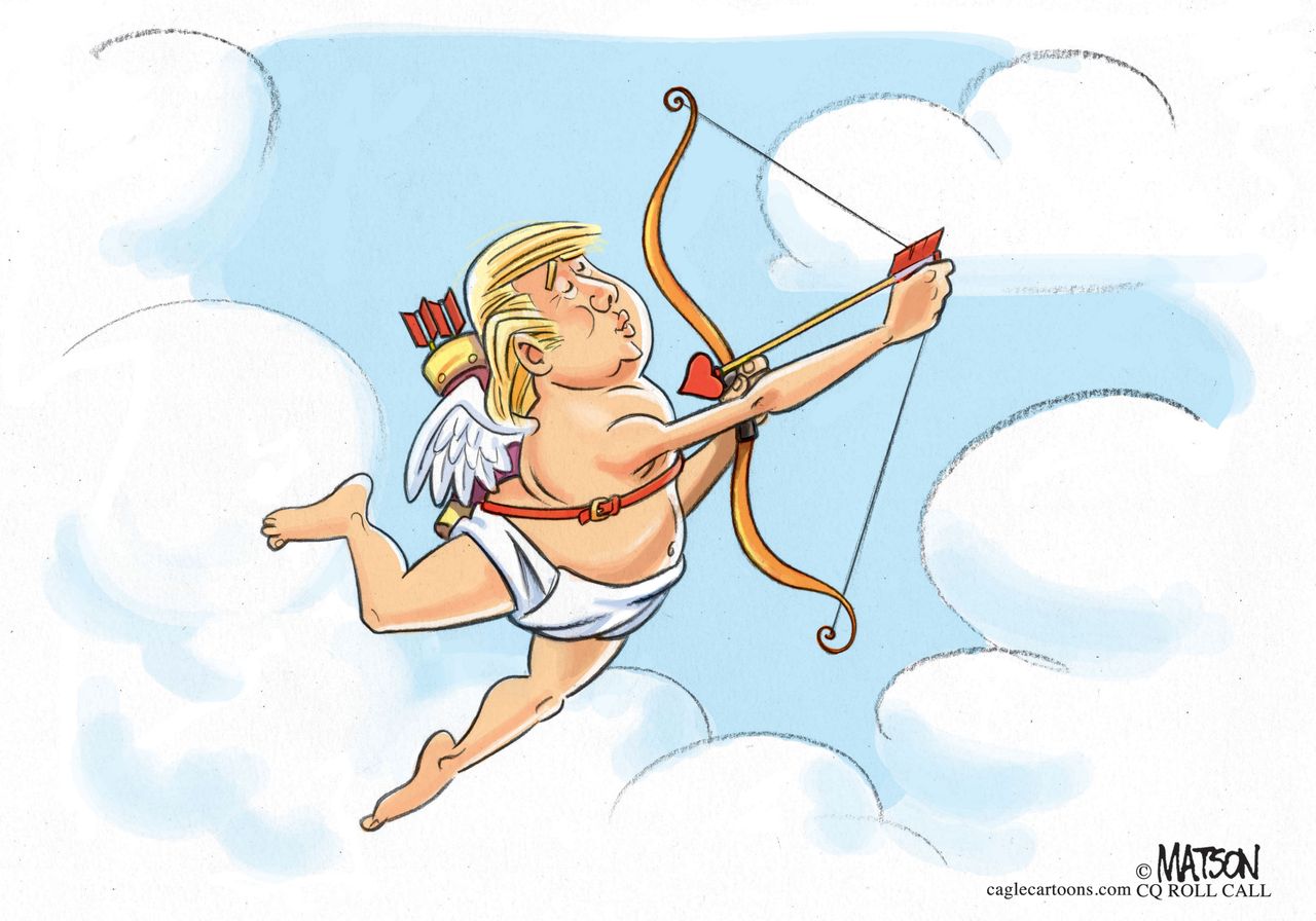 Political Cartoon U.S. President Trump loves himself Valentine&amp;#039;s Day Cupid