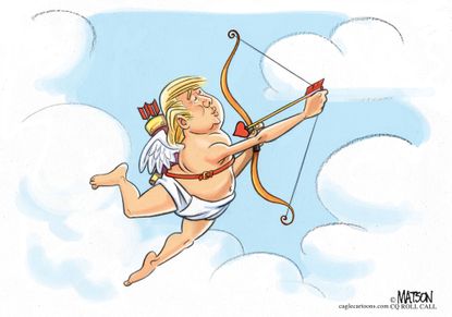 Political Cartoon U.S. President Trump loves himself Valentine's Day Cupid