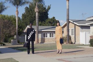 Man and woman on Los Angeles street in Ferragamo ‘A New Dawn‘ capsule