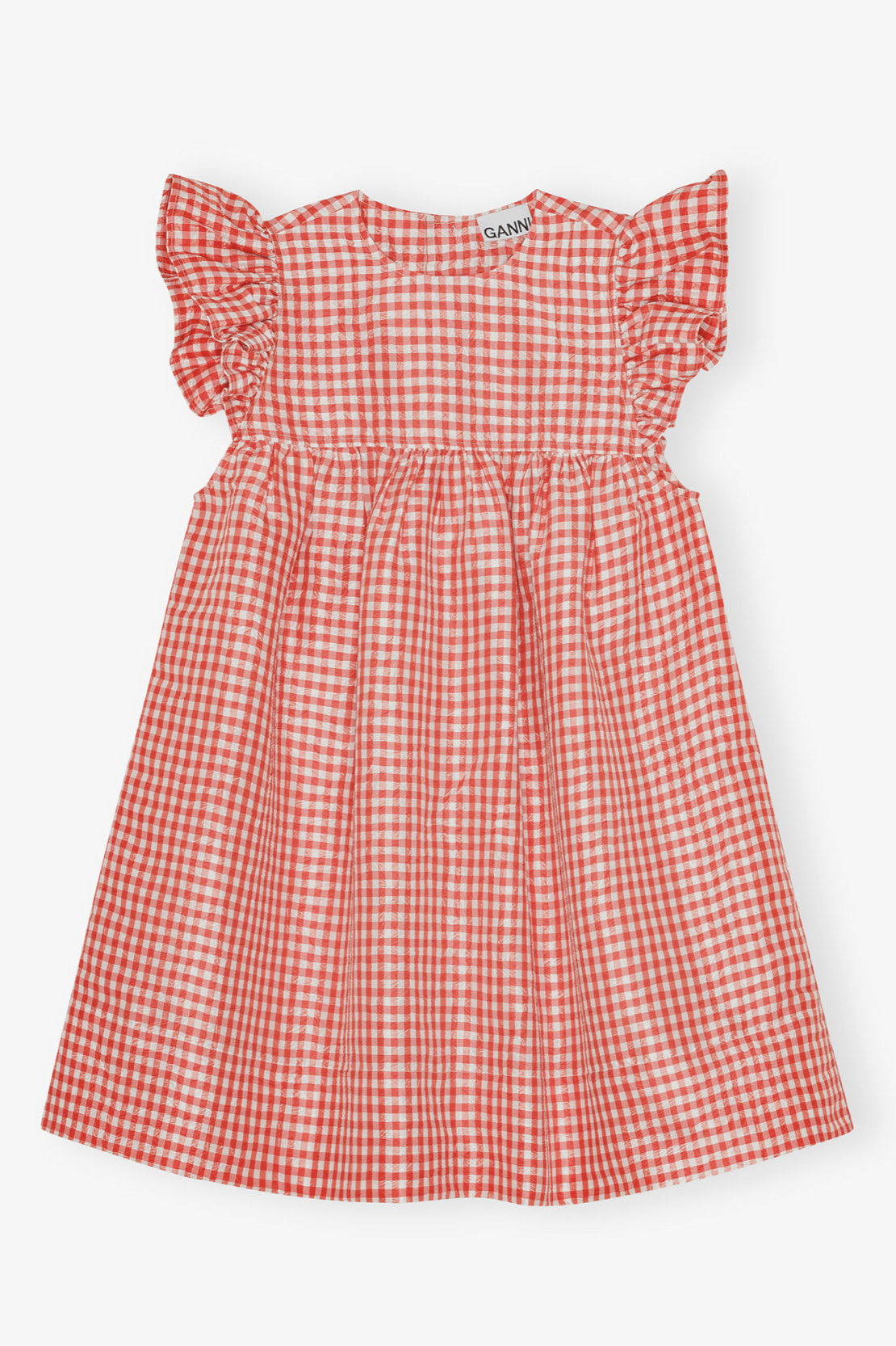 GANNI, Red Crinkled Check Taffeta Dress