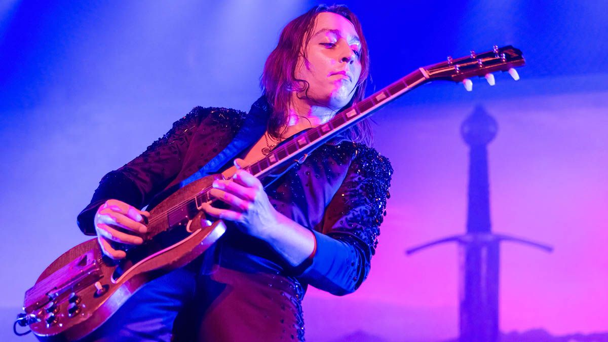 Jake Kiszka performs onstage with Greta Van Fleet