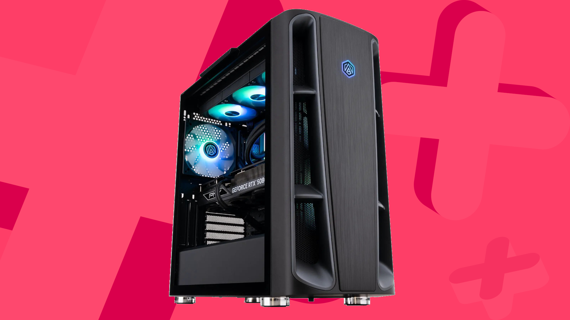 ABS Kaze II prebuilt PC against a pink background