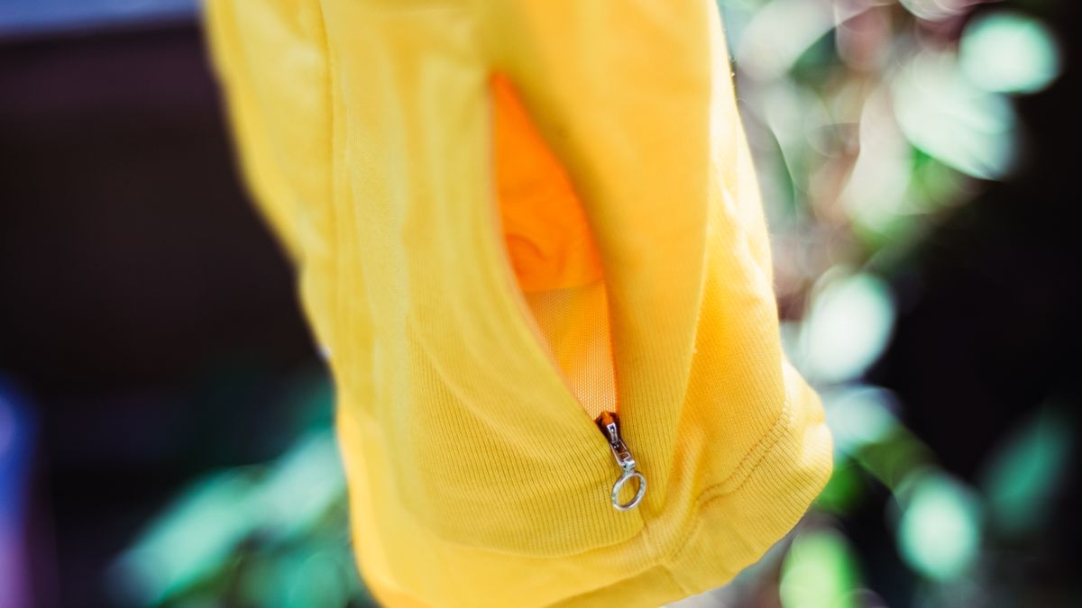 The inside pocket of a yellow jersey