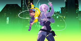 Reklamebilde for animasjonsserien Cyberpunk Edgerunners på Netflix.