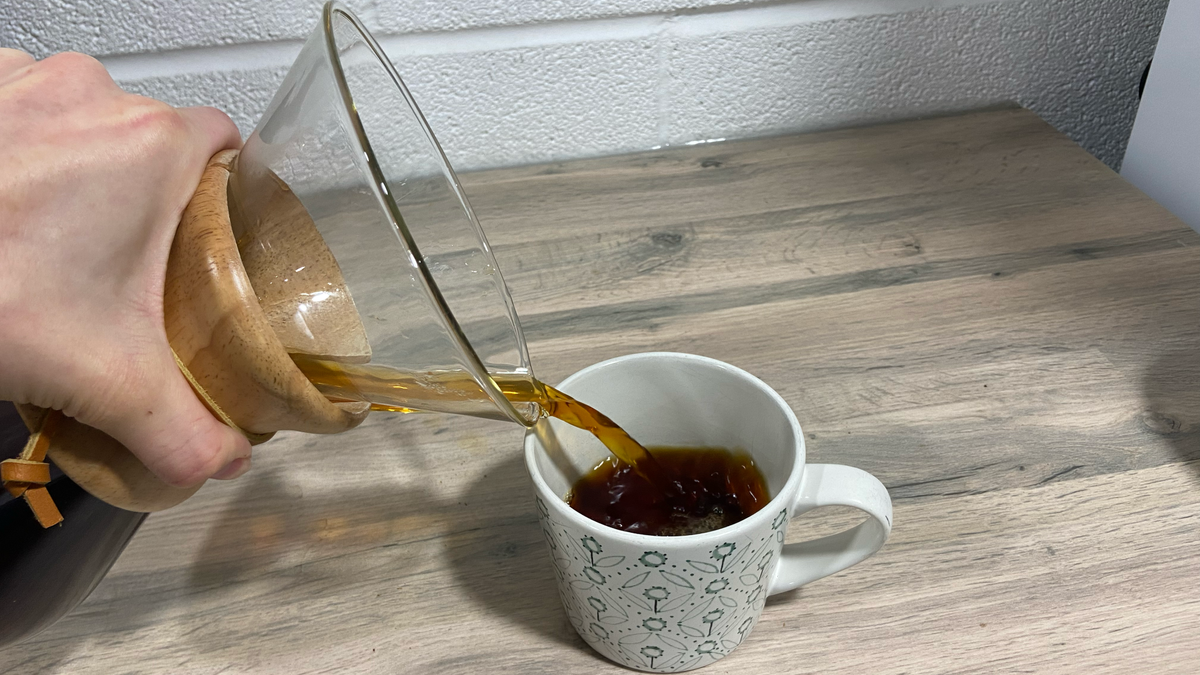 a chemex coffee maker being used to brew coffee