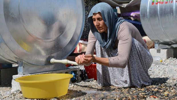 An Iraqi Yazidi at a refugee camp on the Turkey-Iraq border