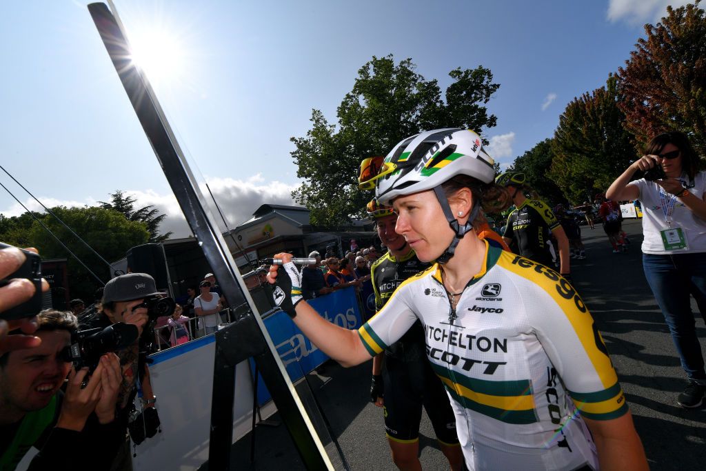 Australian champion Amanda Spratt of Mitchelton-Scott signs-on