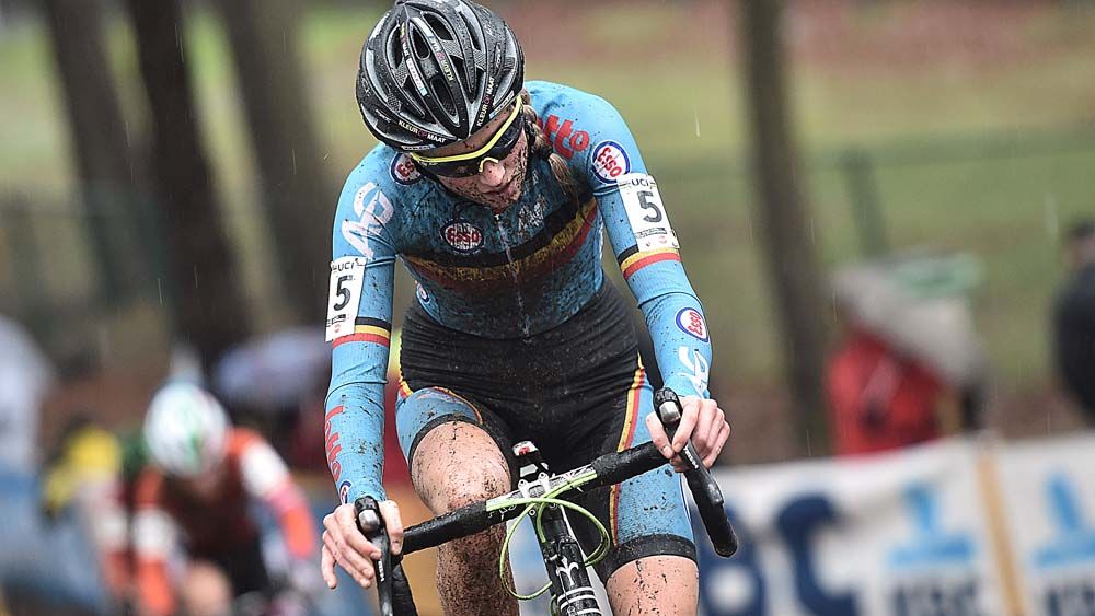 Femke van den Droessche during the under 23 women's race at the cyclo-cross World Championships, she was later disqualified after a motor was discovered in her bike