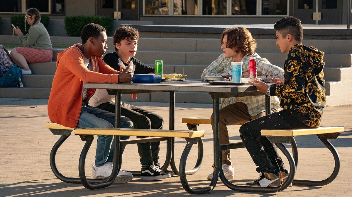 (L-R) Ramon Reed as Eddie, Raphael Alejandro as Connor, Mason Thames as Benji Nielsen and Bardia Seiri as Koosh in Incoming