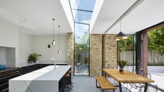 modern kitchen diner extension with up and over rooflight