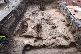 Skeletons were unearthed near what may be a knight's tomb in Edinburgh
