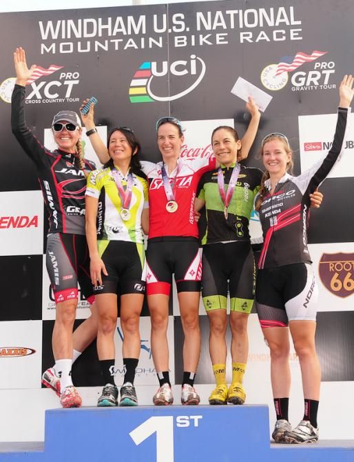 Windham Pro XCT Women's Podium (L to R): Erica Tingey (Jamis) 4th; Amanda Sin (Scott 3Rox Racing), 2nd; Lea Davison (Specialized), 1st; Crystal Anthony (Riverside), 3rd; Haley Smith (Norco), 5th