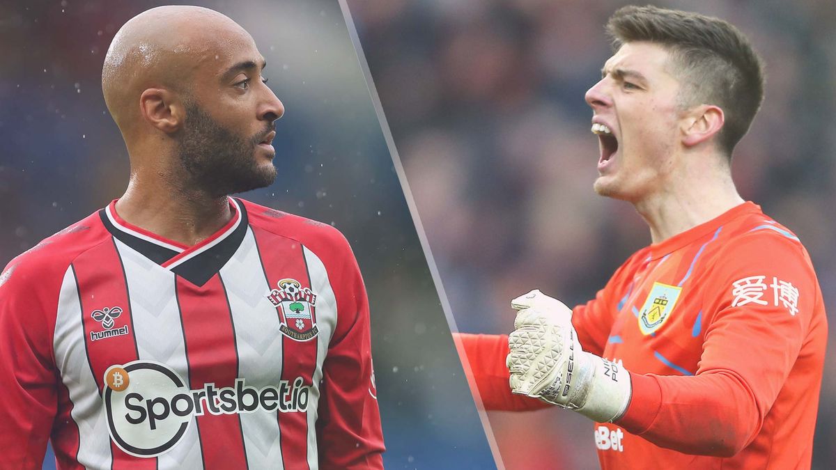 Nathan Redmond of Southampton and Nick Pope of Burnley 