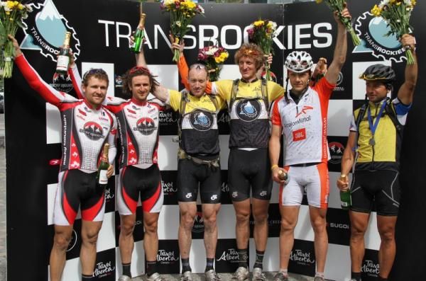 The overall podium: Rocky Mountain Factory Team, Team Kona, Team MtbTrophy.com