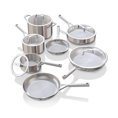 Ninja Everclad Stainless Steel Cookware 12 Piece Pots &amp;amp; Pans Set, All Stovetops &amp;amp; Induction, Oven Safe to 600&amp;deg;f, Pfas Free, Tri-Ply Commercial-Grade, C99012