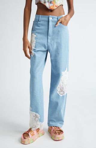 Mikaela Lace Patched Straight Leg Jeans