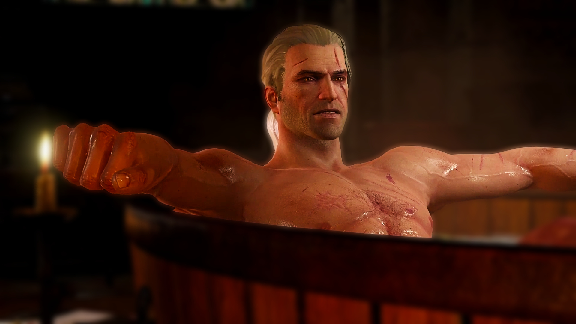 The Witcher 3 Geralt in bathtub