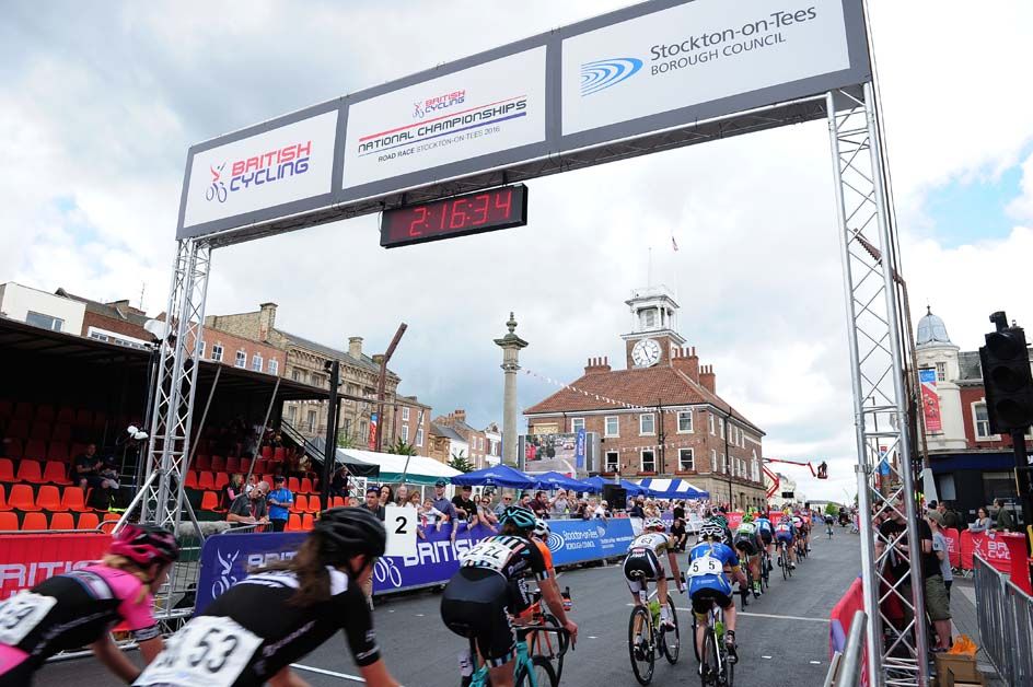 Riders cross the line to complete the course
