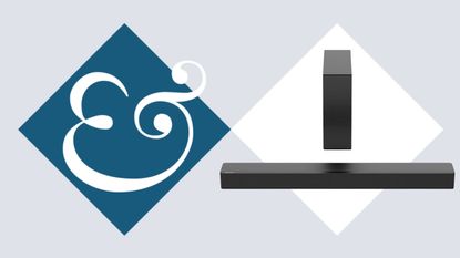 Hisense HS2100 soundbar and subwoofer on tile background next to Homes & Gardens '&' symbol.
